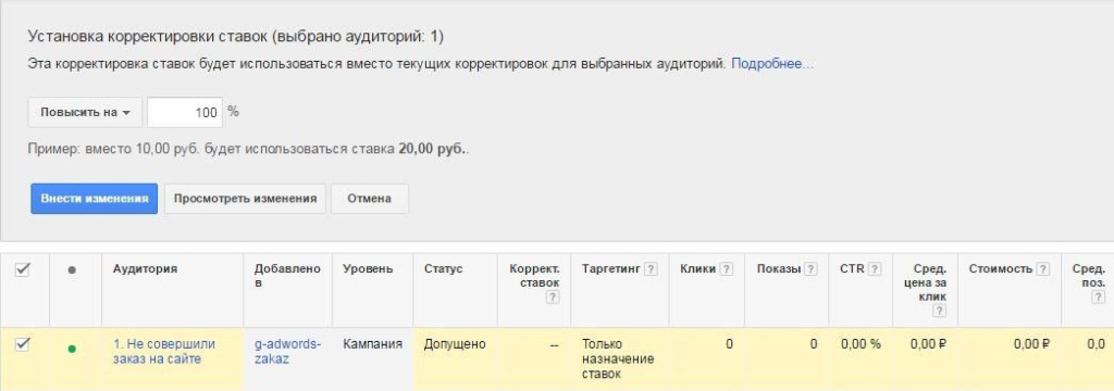 настроить корректировку ставок на аудиторию